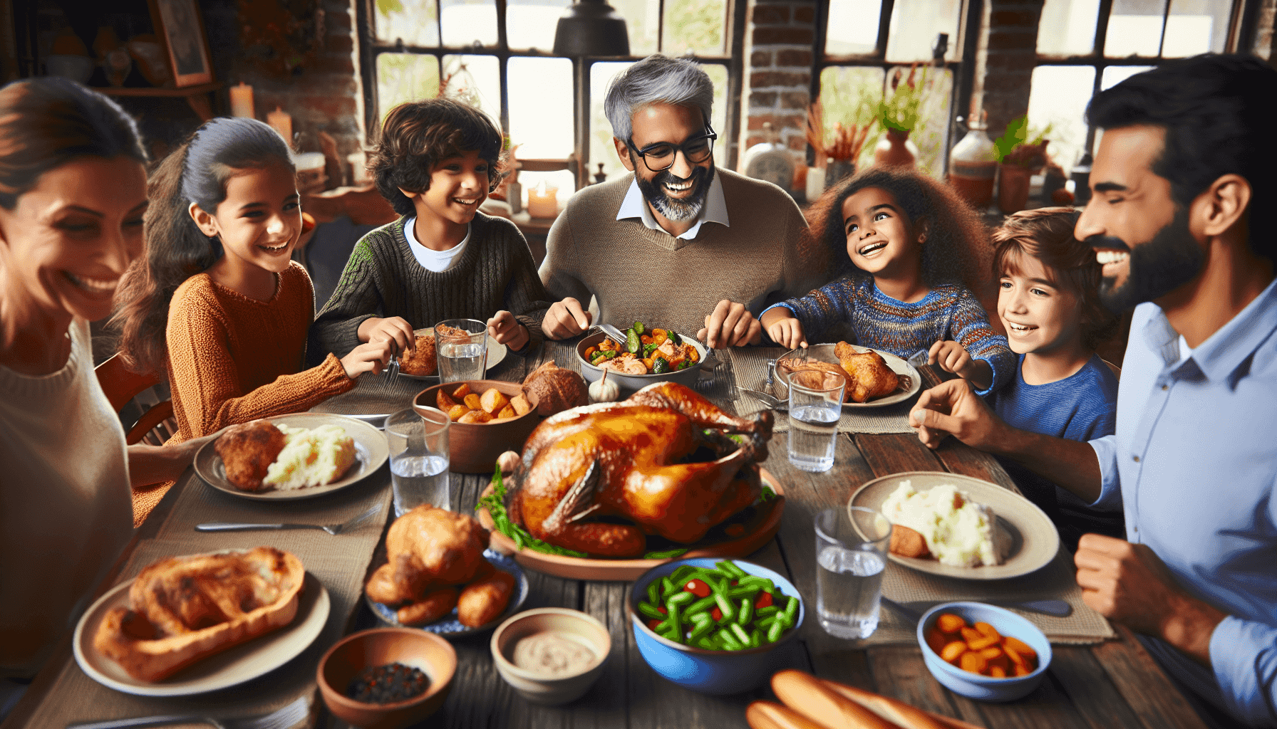 Family meal with chicken
