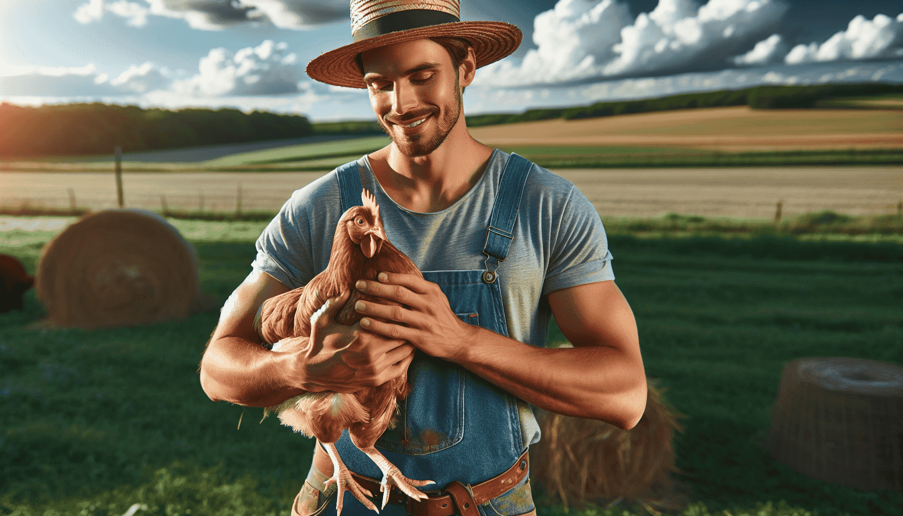 Farmer with chicken